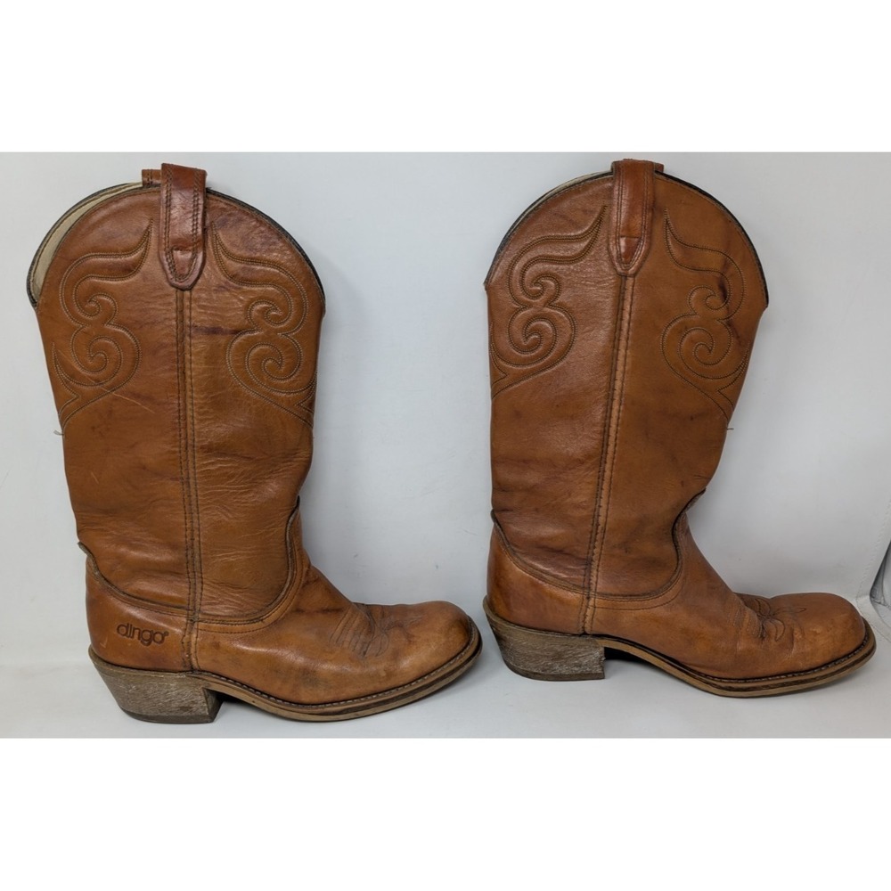 Dingo Men's Brown Western Cowboy Boots Size 9 D Made in USA Leather Vintage 70s‎